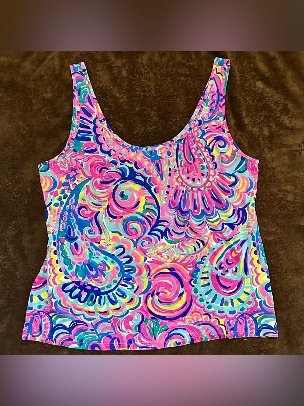 Lilly Pulitzer Large Bright Pink and Blue  Multicolor Paisley Tank Top